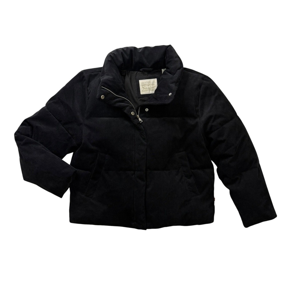 Levis Mens Corduroy Puffer Jacket Black Insulated Zip Up Coat Large